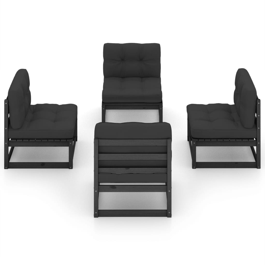vidaXL 4-delige Loungeset met kussens massief grenenhout afbeelding