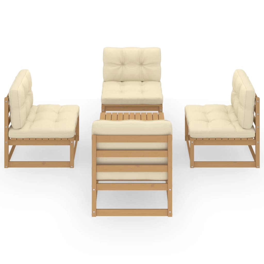 vidaXL 5-delige Loungeset met kussens massief grenenhout afbeelding