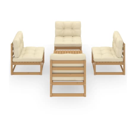 vidaXL Salon de jardin 5 pcs avec coussins Bois de pin massif