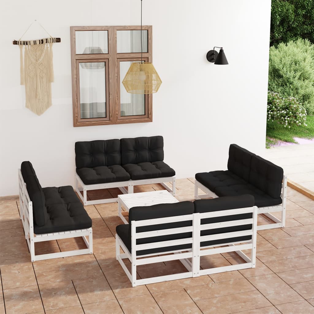 Salon de jardin 9 pcs avec coussins Bois de pin massif