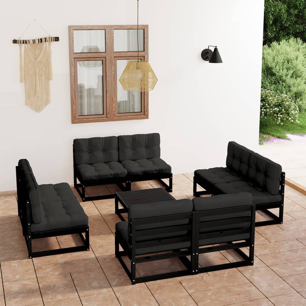 Salon de jardin 9 pcs avec coussins Bois de pin massif