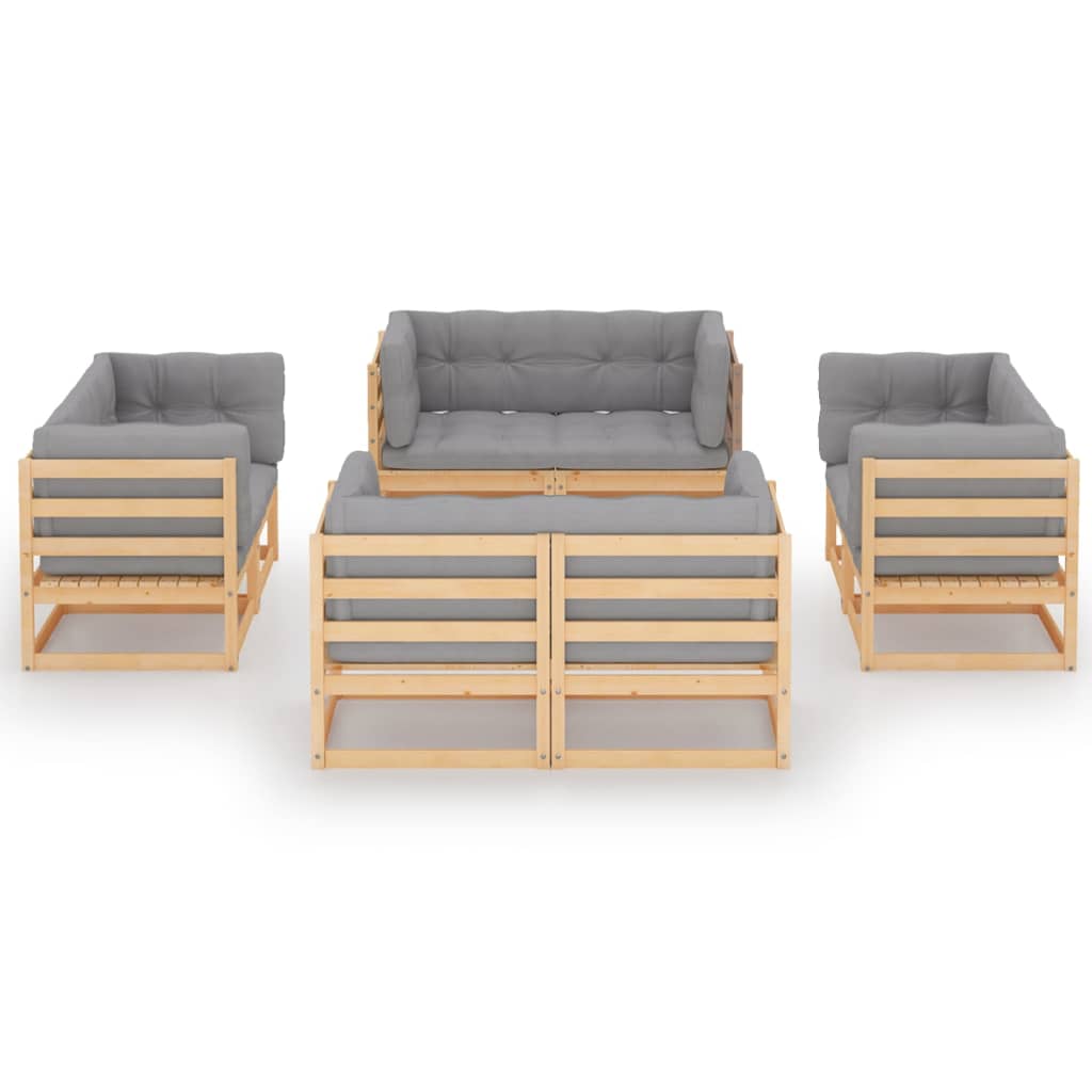 vidaXL 8-delige Loungeset met kussens massief grenenhout afbeelding