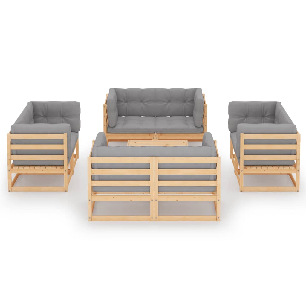 vidaXL 9-delige Loungeset met kussens massief grenenhout afbeelding