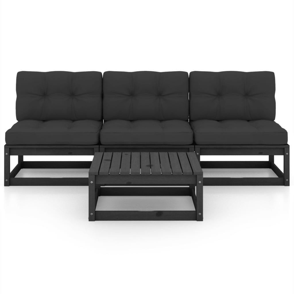 vidaXL 4-delige Loungeset met kussens massief grenenhout afbeelding