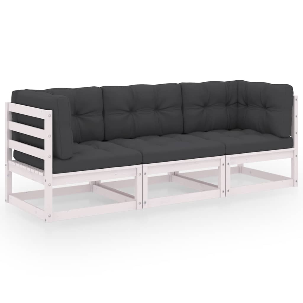 vidaXL 3-osobowa sofa ogrodowa z poduszkami, lite drewno sosnowe