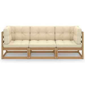 vidaXL Canap&eacute; 3 places de jardin avec coussins Bois de pin massif