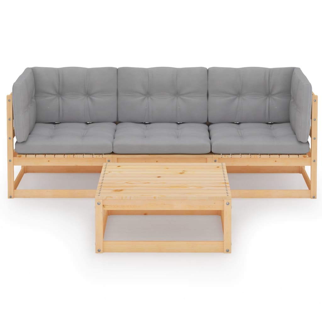 

vidaXL 4-delige Loungeset met kussens massief grenenhout