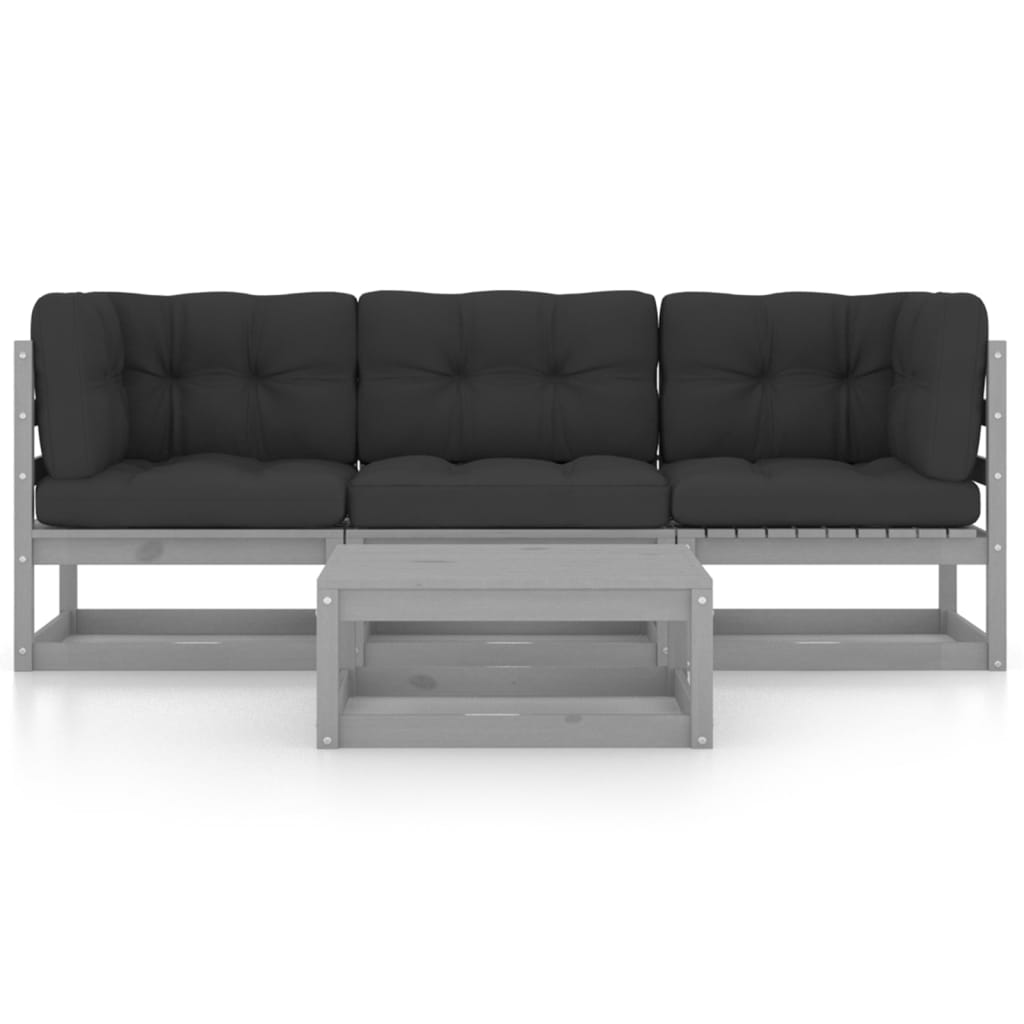 vidaXL 4-delige Loungeset met kussens massief grenenhout afbeelding