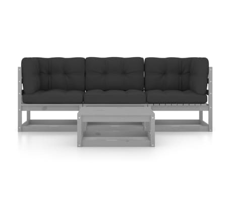 vidaXL Salon de jardin 4 pcs avec coussins Bois de pin massif
