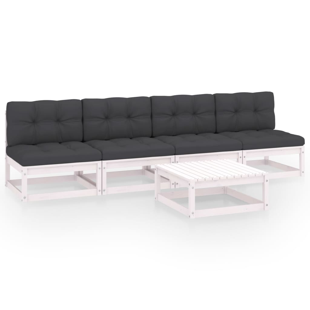 Salon de jardin 5 pcs avec coussins Bois de pin massif