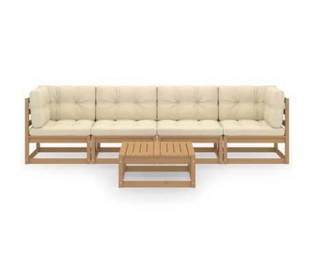 vidaXL lounges&aelig;t til haven 5 dele med hynder massivt fyrretr&aelig;