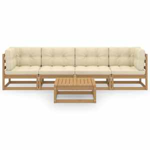 vidaXL lounges&aelig;t til haven 5 dele med hynder massivt fyrretr&aelig;