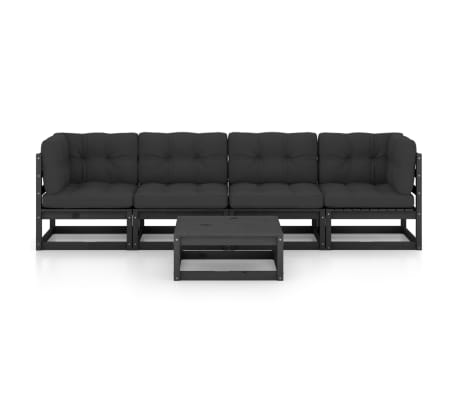 vidaXL 5-daļīgs dārza atpūtas mēbeļu komplekts ar matračiem, priede