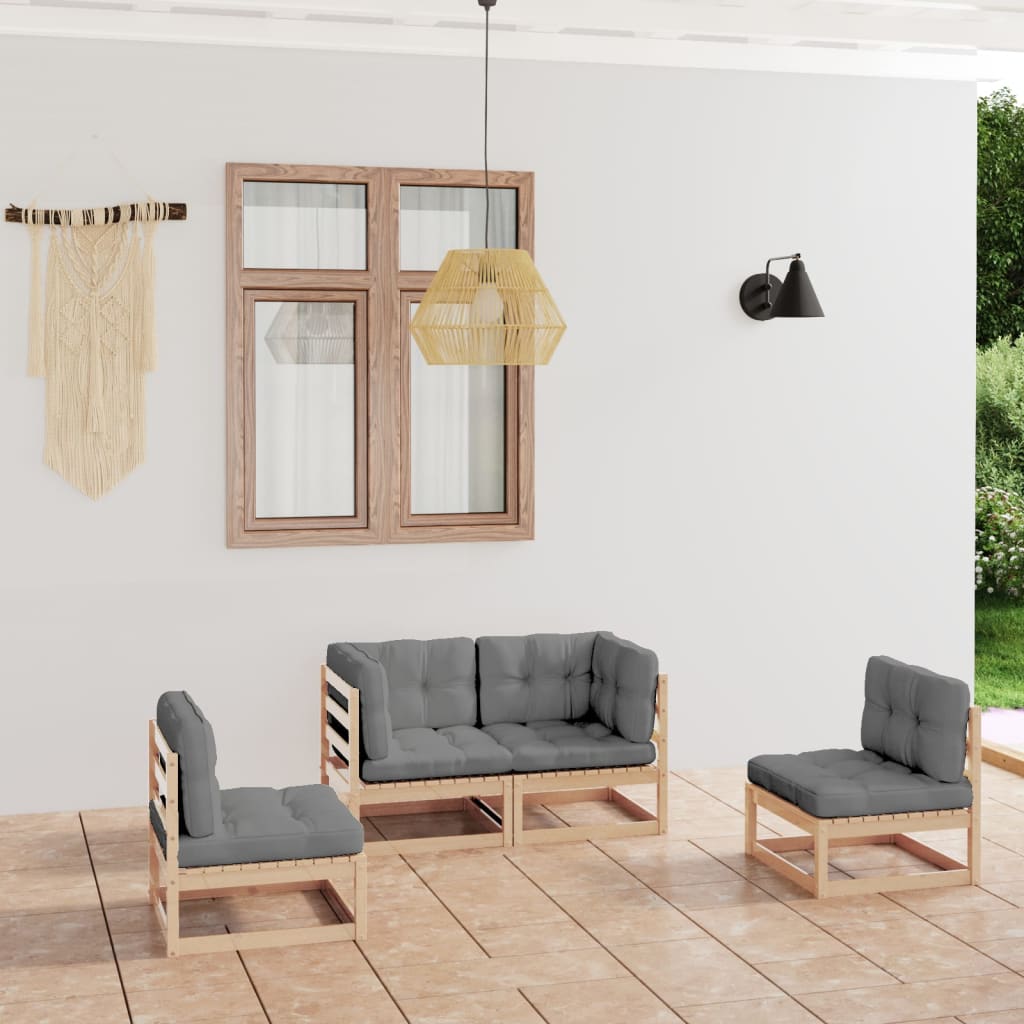 vidaXL Salon de jardin 4 pcs avec coussins Bois de pin massif