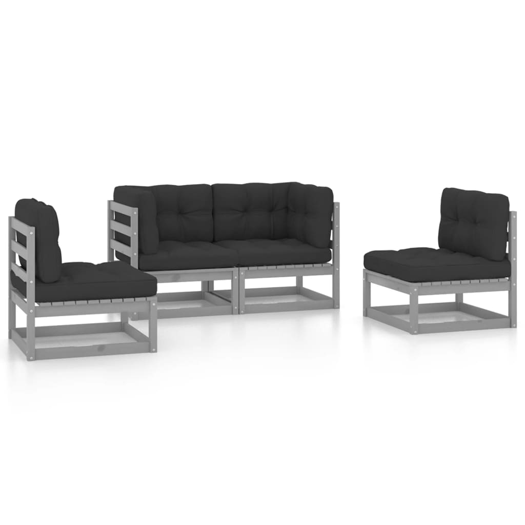 vidaXL 4-delige Loungeset met kussens massief grenenhout