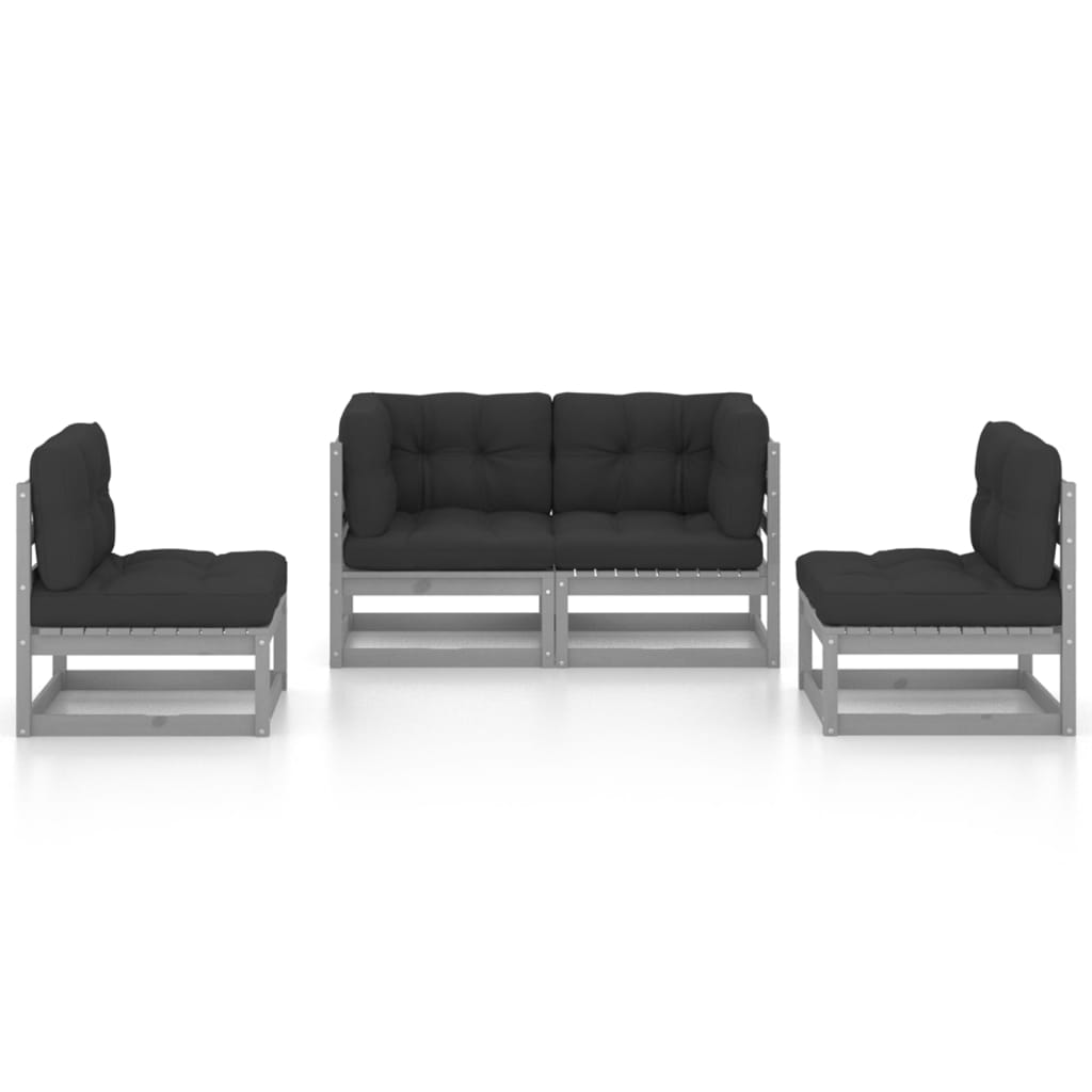 

vidaXL 4-delige Loungeset met kussens massief grenenhout