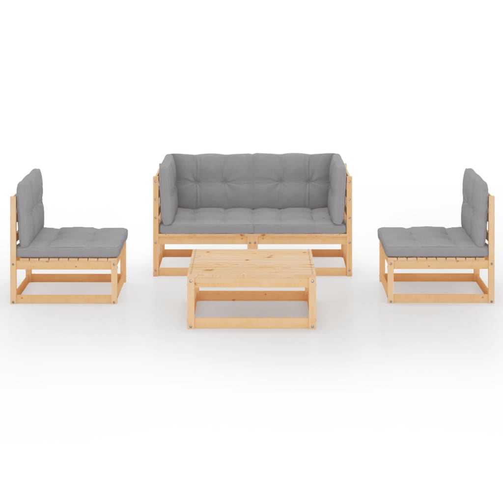 vidaXL 5-delige Loungeset met kussens massief grenenhout afbeelding
