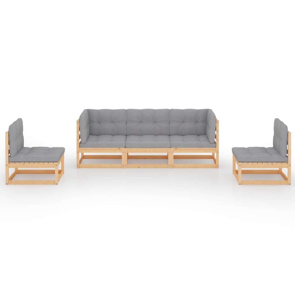 vidaXL 5-delige Loungeset met kussens massief grenenhout afbeelding