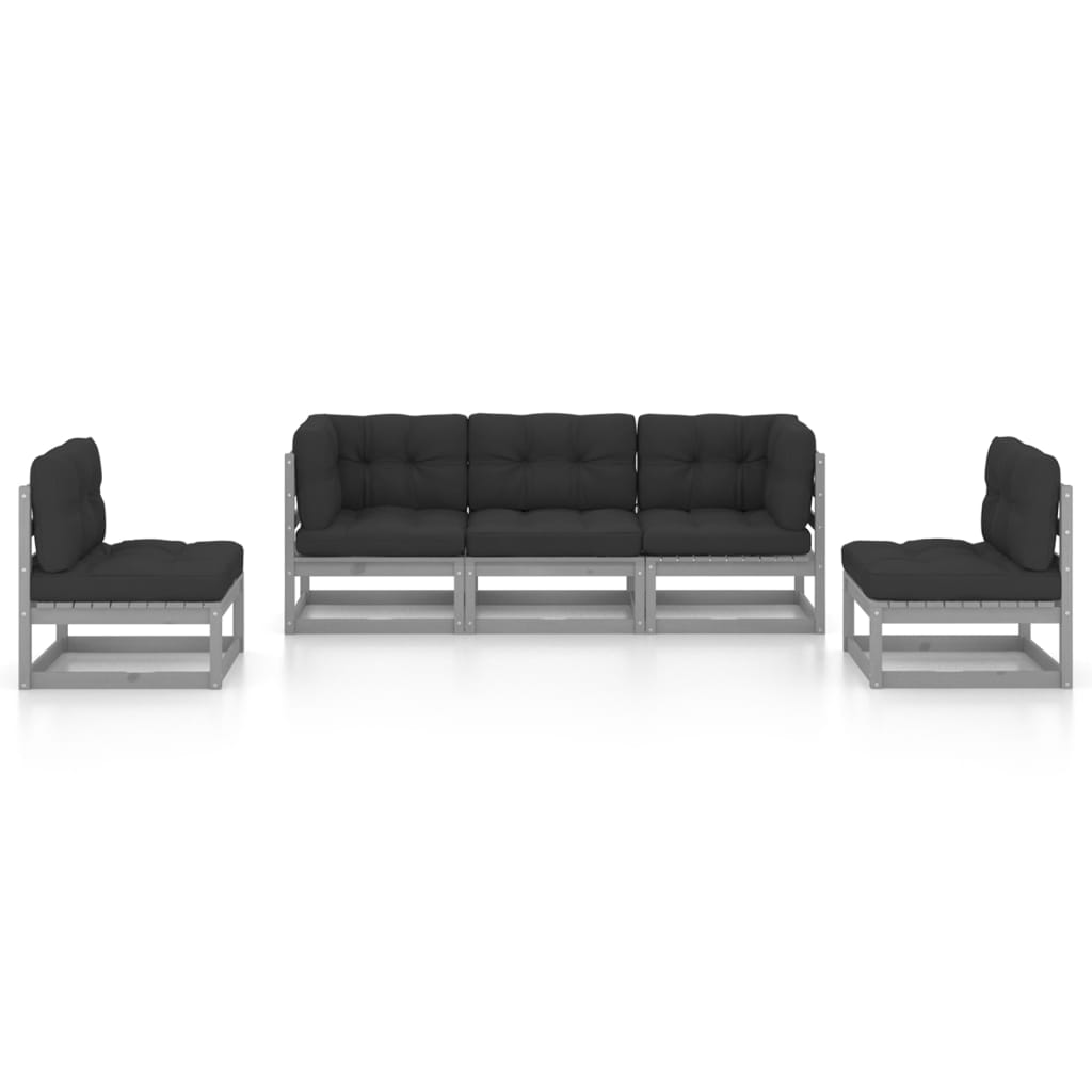 vidaXL 5-delige Loungeset met kussens massief grenenhout afbeelding