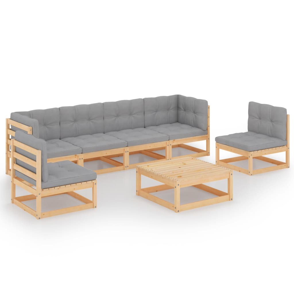 Poza vidaXL Set mobilier de gradina cu perne, 7 piese, lemn masiv de pin