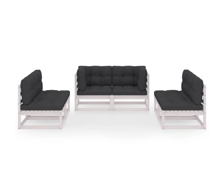 vidaXL Garden Lounge Set White Solid pinewood, fabric (100% polyester)