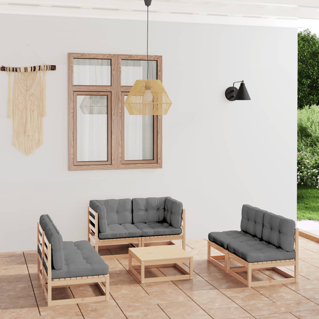 vidaXL 7-tlg. Garten-Lounge-Set mit Kissen Kiefer Massivholz