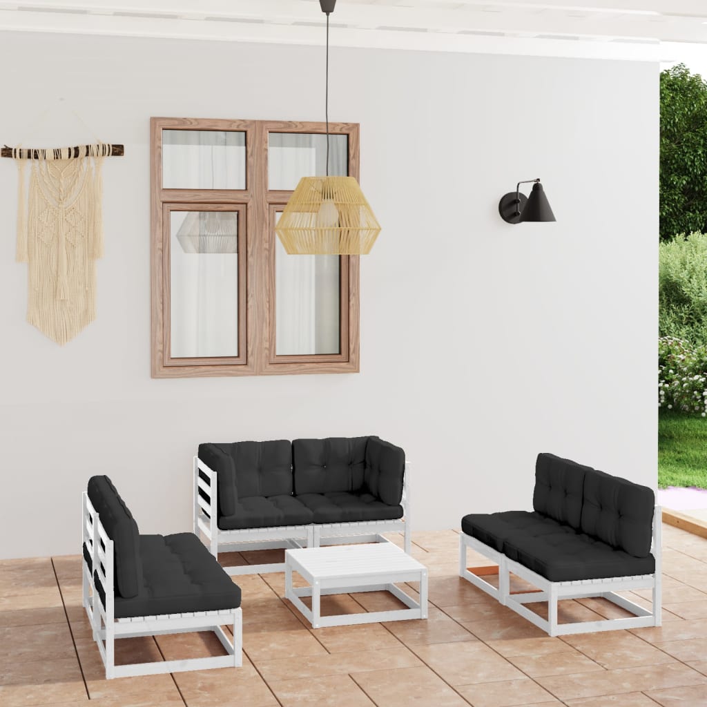 Salon de jardin 7 pcs avec coussins Bois de pin massif