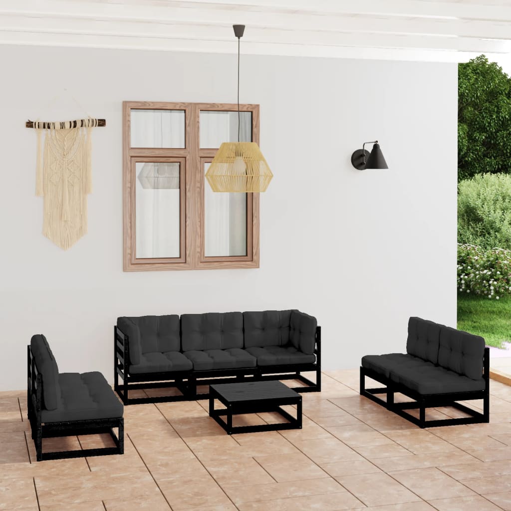 Salon de jardin 8 pcs avec coussins Bois de pin massif