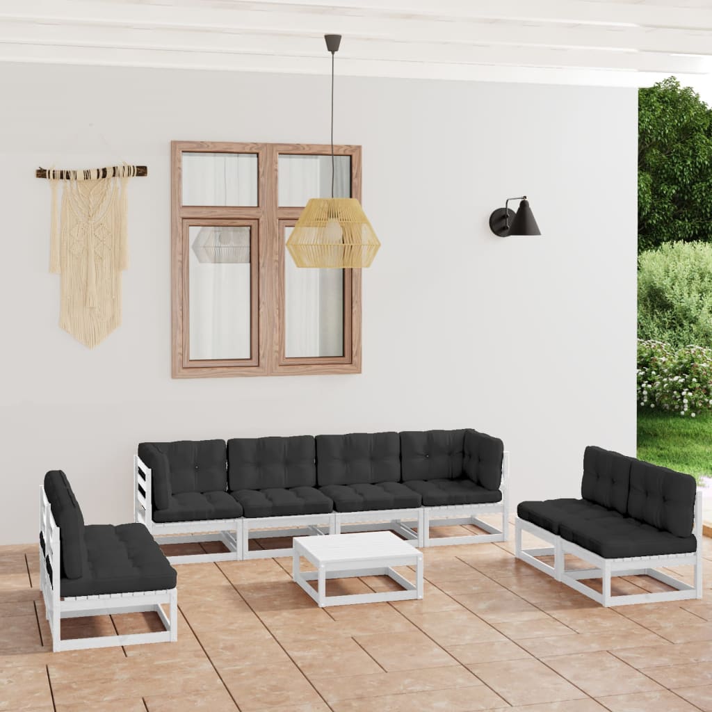 Salon de jardin 9 pcs avec coussins Bois de pin massif