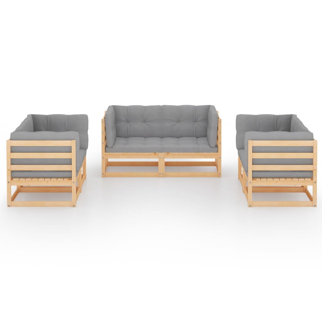 

vidaXL 6-delige Loungeset met kussens massief grenenhout