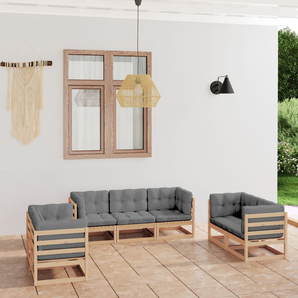 vidaXL Set mobilier de grădină, 7 piese, cu perne, lemn masiv de pin Grădină