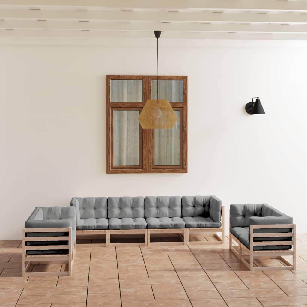 vidaXL Set Divani da Giardino 8 pz con Cuscini Legno Massello di Pino