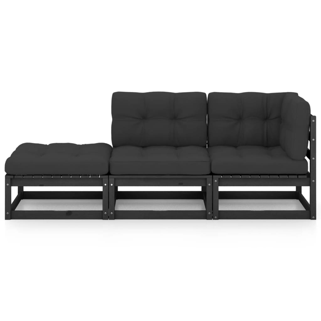 vidaXL 3-delige Loungeset met kussens massief grenenhout afbeelding