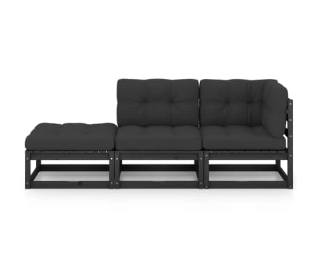 vidaXL Vrtna sedežna garnitura 3-delna z blazinami trdna borovina