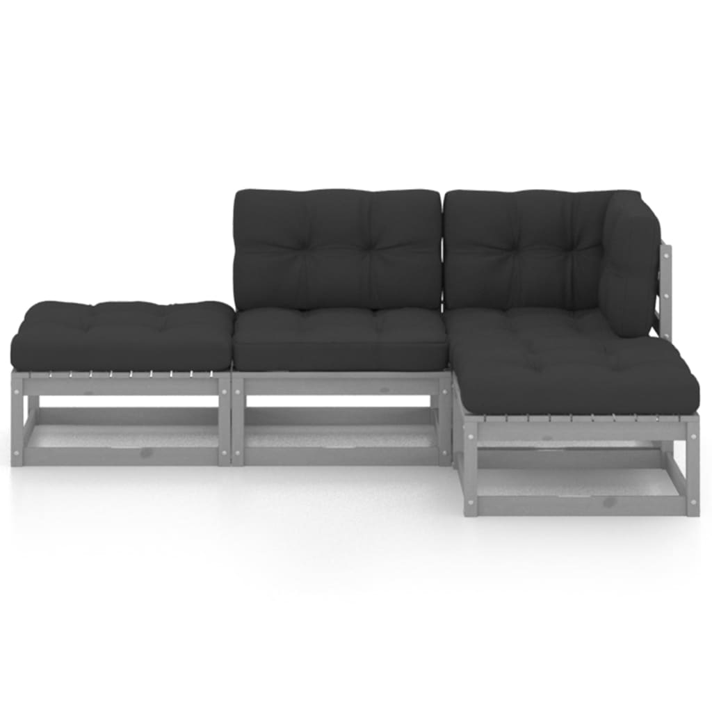 

vidaXL 4-delige Loungeset met kussens massief grenenhout