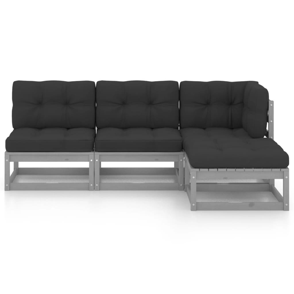 

vidaXL 4-delige Loungeset met kussens massief grenenhout
