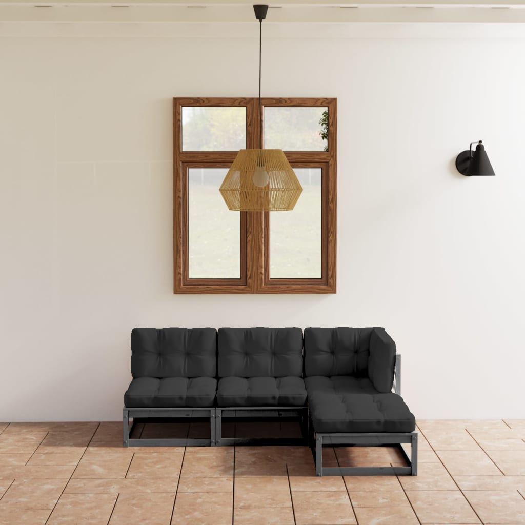 vida XL 4-tlg. Garten-Lounge-Set mit Kissen Kiefer Massivholz