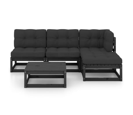 vidaXL Hagesofagruppe med puter 5 deler heltre furu