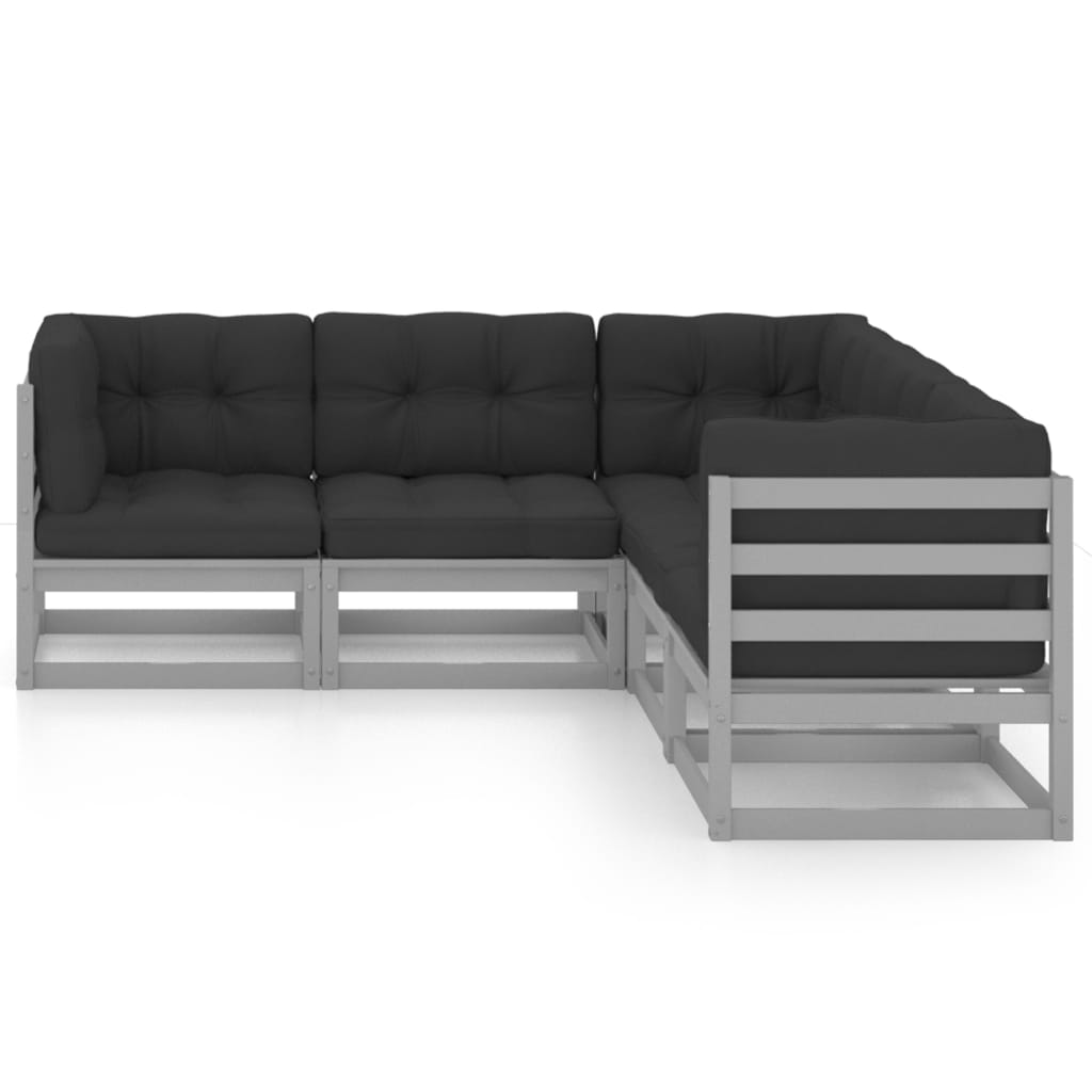 vidaXL 5-delige Loungeset met kussens massief grenenhout afbeelding