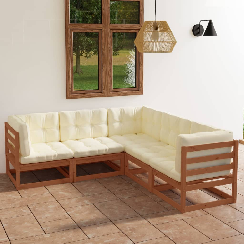 Set mobilier de grădină cu perne, 5 piese, lemn masiv pin