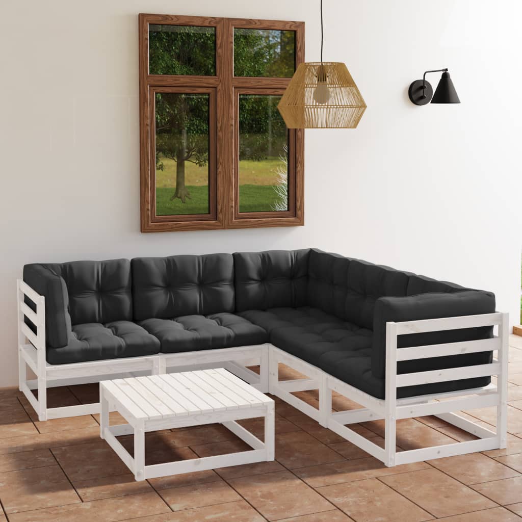 6-tlg. Garten-Lounge-Set mit Kissen Kiefer Massivholz