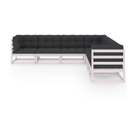 vidaXL 7 pcs conjunto lounge de jardim c/ almofad&otilde;es pinho maci&ccedil;o