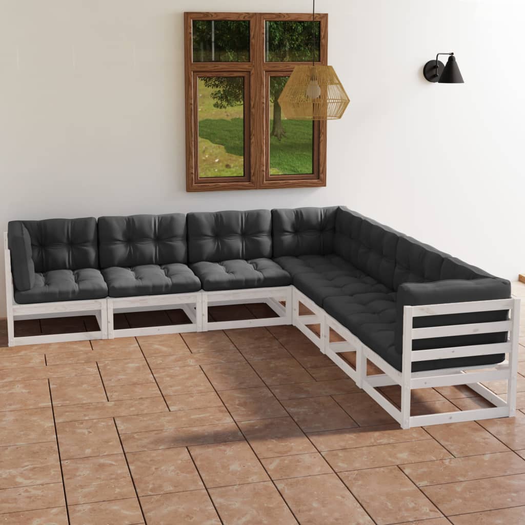 vidaXL Set mobilier de grădină cu perne, 7 piese, lemn masiv de pin vidaXL