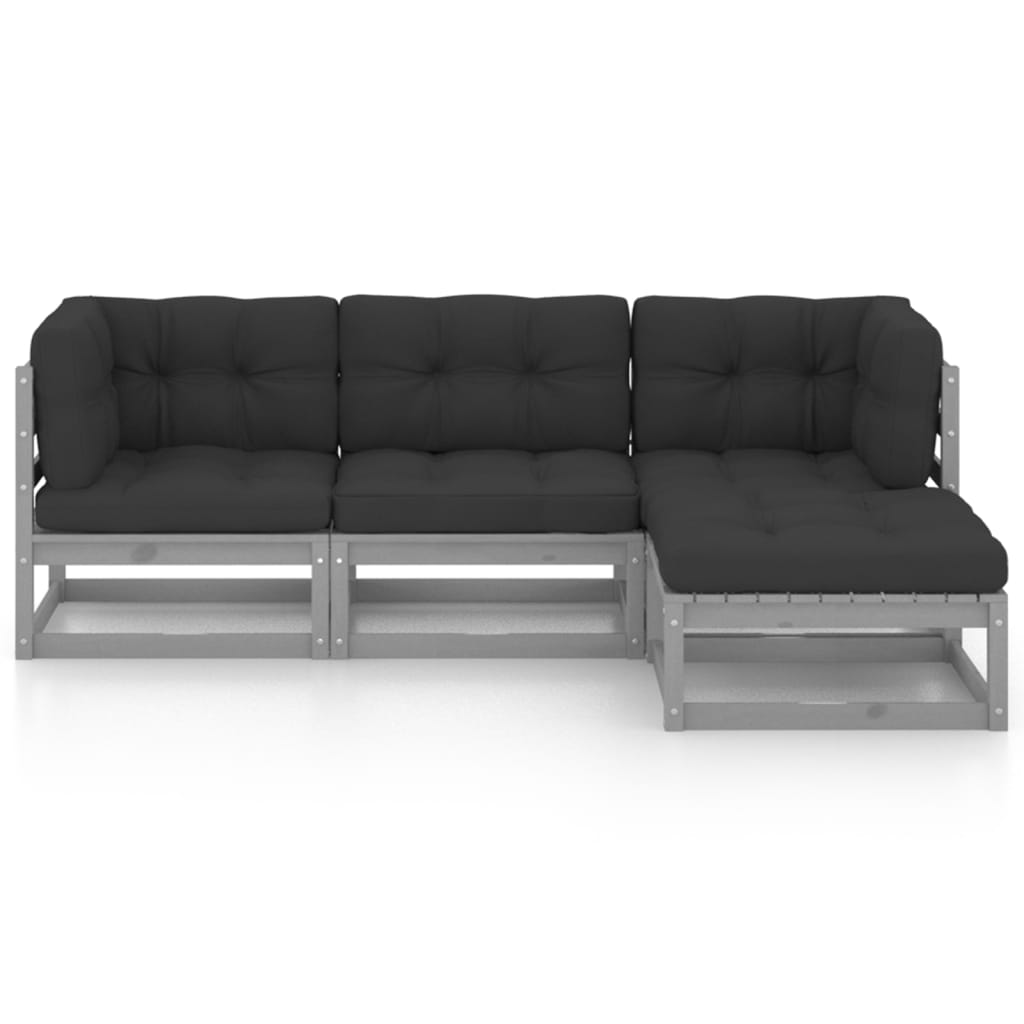 

vidaXL 4-delige Loungeset met kussens massief grenenhout