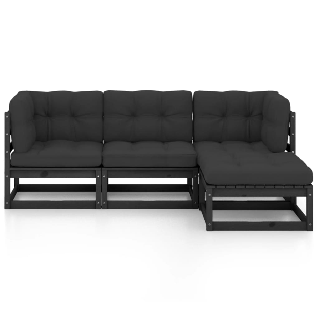 vidaXL 4-delige Loungeset met kussens massief grenenhout afbeelding