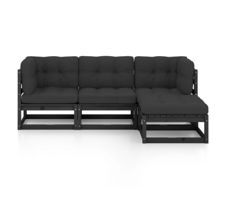 vidaXL Salon de jardin 4 pcs avec coussins Bois de pin massif