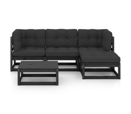 vidaXL 5 r&eacute;szes t&ouml;m&ouml;r fenyőfa kerti &uuml;lőgarnit&uacute;ra p&aacute;rn&aacute;val