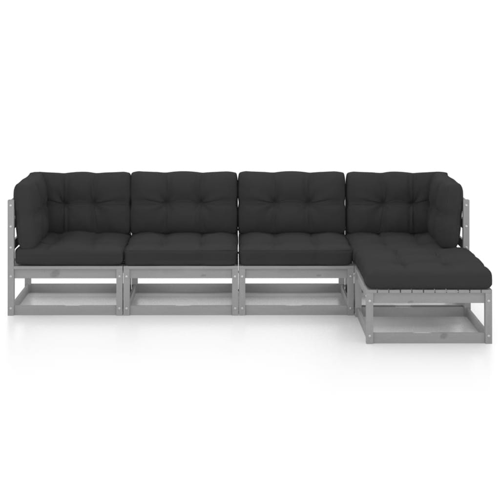 

vidaXL 5-delige Loungeset met kussens massief grenenhout