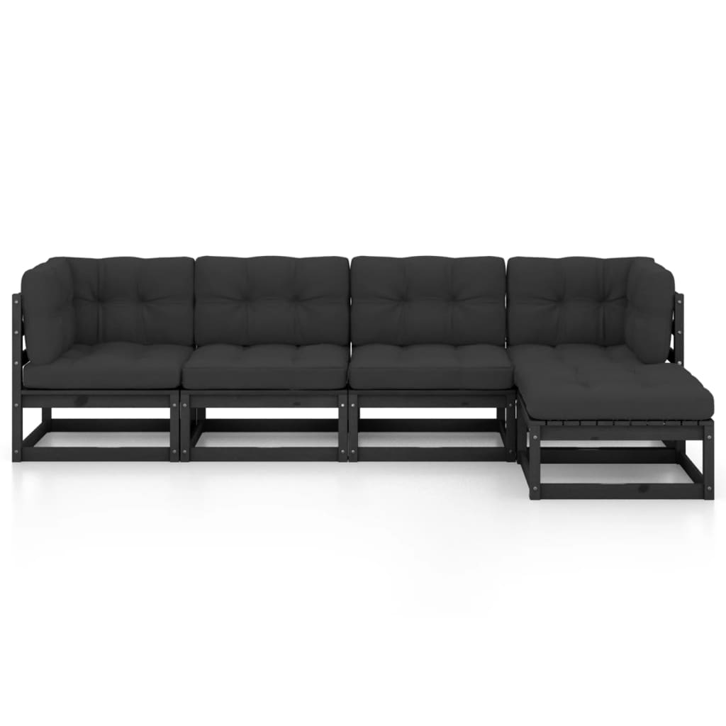 vidaXL 5-delige Loungeset met kussens massief grenenhout afbeelding
