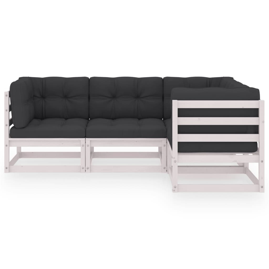 vidaXL 4-delige Loungeset met kussens massief grenenhout afbeelding